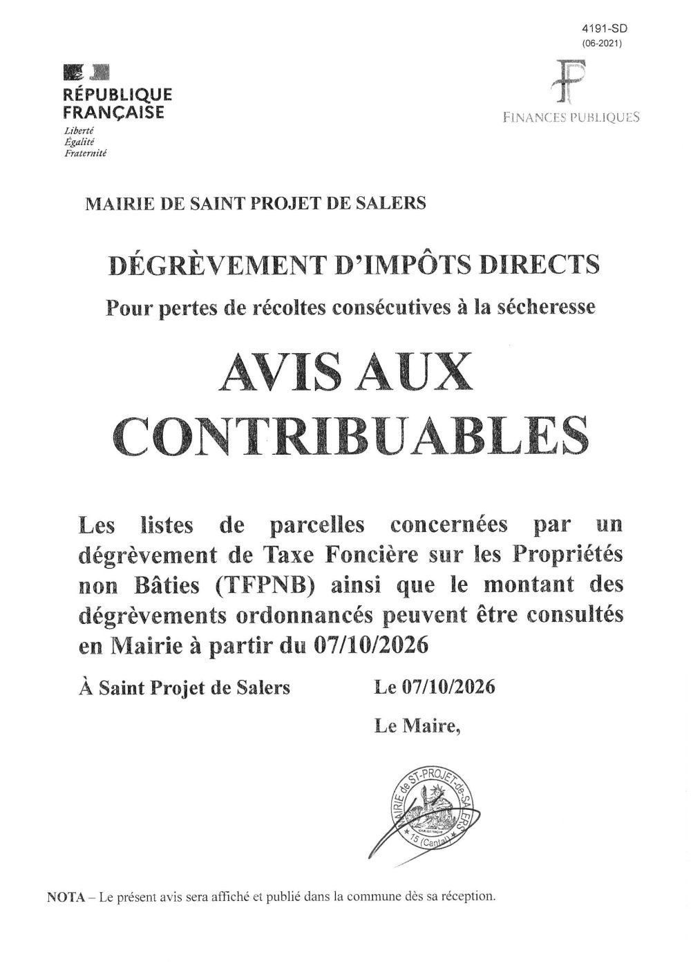 Avis aux contribuables
